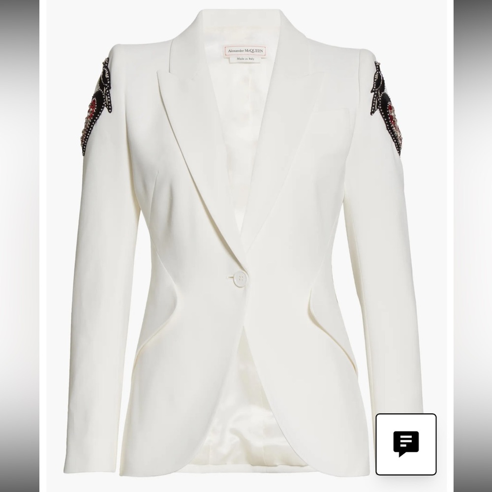 Alexander McQueen Embellished Love Bird Crepe Blazer
